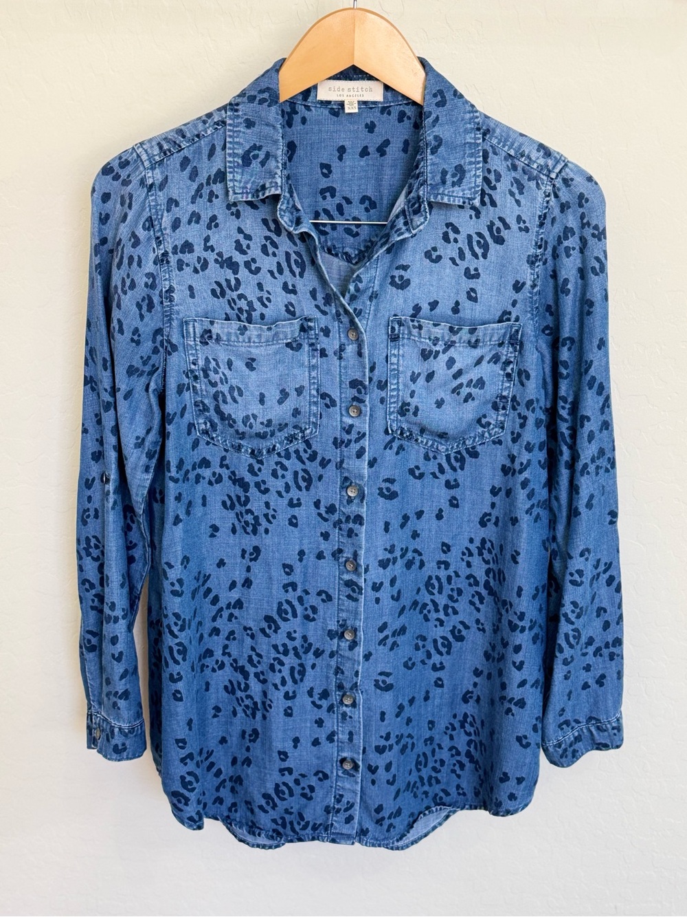 Side Stitch Tencera Leopard Print Button Down Tunic Shirt Size XXS